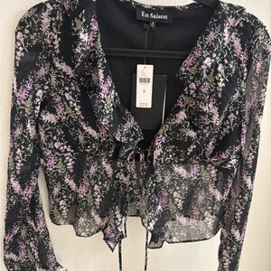 En Saison Black and Purple Blouse Top